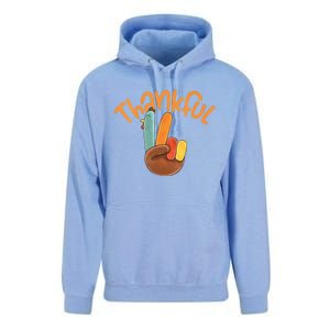 Peace Hand Sign Thankful Turkey Thanksgiving Unisex Surf Hoodie