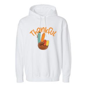 Peace Hand Sign Thankful Turkey Thanksgiving Garment-Dyed Fleece Hoodie