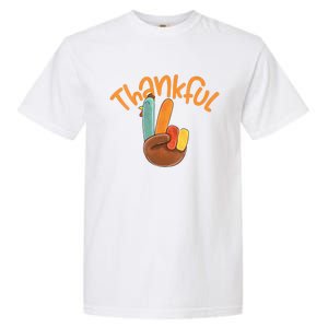 Peace Hand Sign Thankful Turkey Thanksgiving Garment-Dyed Heavyweight T-Shirt