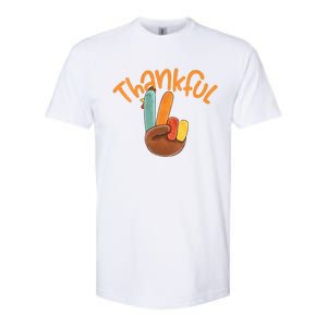 Peace Hand Sign Thankful Turkey Thanksgiving Softstyle CVC T-Shirt