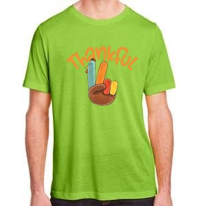 Peace Hand Sign Thankful Turkey Thanksgiving Adult ChromaSoft Performance T-Shirt