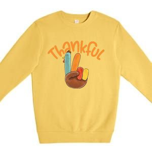 Peace Hand Sign Thankful Turkey Thanksgiving Premium Crewneck Sweatshirt