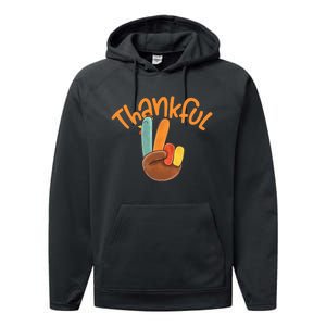 Peace Hand Sign Thankful Turkey Thanksgiving Performance Fleece Hoodie