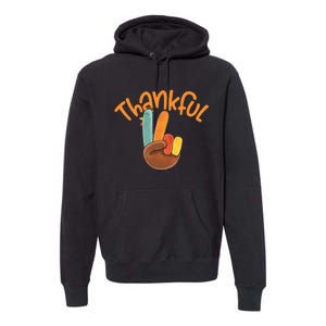 Peace Hand Sign Thankful Turkey Thanksgiving Premium Hoodie