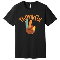 Peace Hand Sign Thankful Turkey Thanksgiving Premium T-Shirt