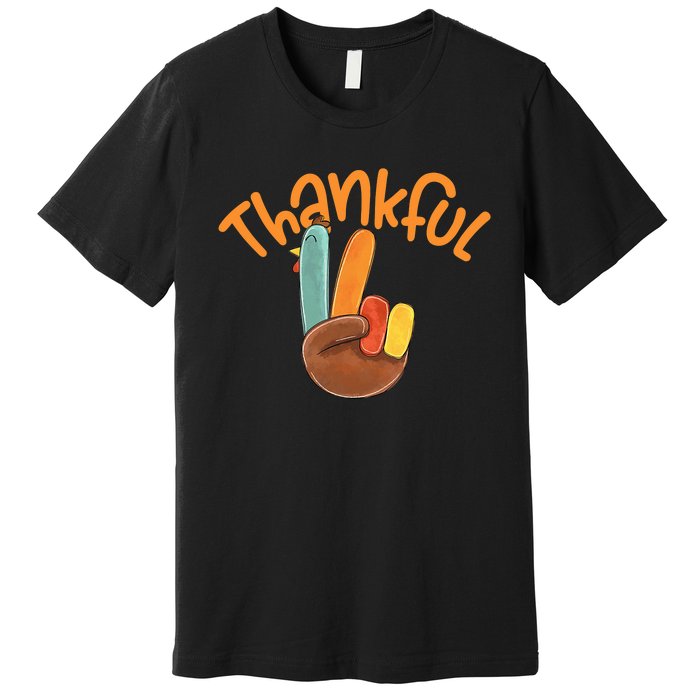 Peace Hand Sign Thankful Turkey Thanksgiving Premium T-Shirt