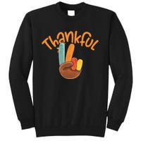 Peace Hand Sign Thankful Turkey Thanksgiving Tall Sweatshirt