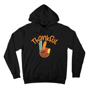 Peace Hand Sign Thankful Turkey Thanksgiving Tall Hoodie