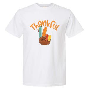 Peace Hand Sign Thankful Turkey Thanksgiving Garment-Dyed Heavyweight T-Shirt