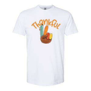 Peace Hand Sign Thankful Turkey Thanksgiving Softstyle CVC T-Shirt