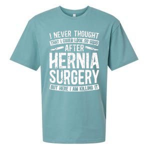 Post Hernia Surgery Recovery Funny Hernia Repair Recovery  Sueded Cloud Jersey T-Shirt