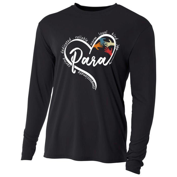 Para Heart Teacher Paraprofessional Paraeducator Cooling Performance Long Sleeve Crew