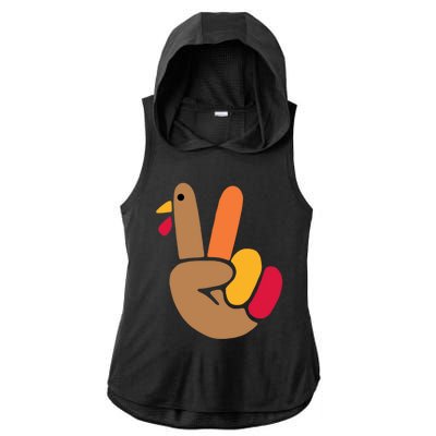 Peace Hand Turkey Design For Ugly Thanksgiving Sweater Idea Gift Ladies PosiCharge Tri-Blend Wicking Draft Hoodie Tank