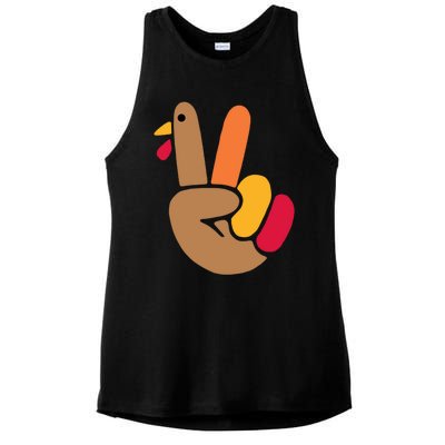 Peace Hand Turkey Design For Ugly Thanksgiving Sweater Idea Gift Ladies PosiCharge Tri-Blend Wicking Tank