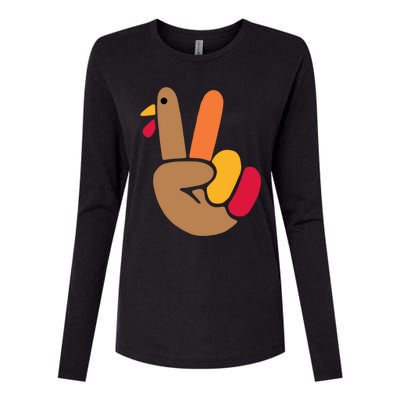 Peace Hand Turkey Design For Ugly Thanksgiving Sweater Idea Gift Womens Cotton Relaxed Long Sleeve T-Shirt