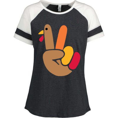 Peace Hand Turkey Design For Ugly Thanksgiving Sweater Idea Gift Enza Ladies Jersey Colorblock Tee