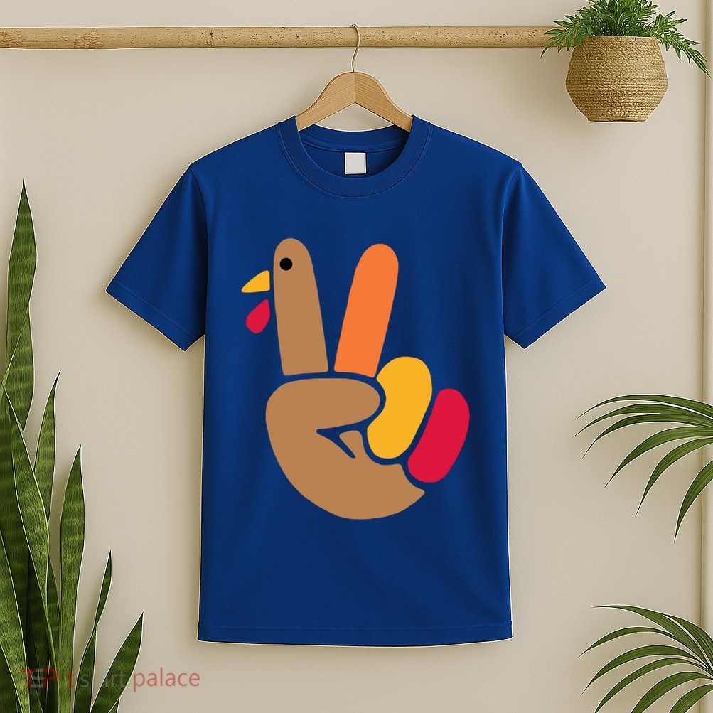 Peace Hand Turkey Design For Ugly Thanksgiving Sweater Idea Gift T-Shirt