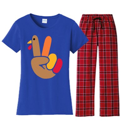 Peace Hand Turkey Design For Ugly Thanksgiving Sweater Idea Gift Women's Flannel Pajama Set