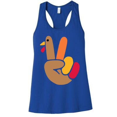 Peace Hand Turkey Design For Ugly Thanksgiving Sweater Idea Gift Women's Racerback Tank