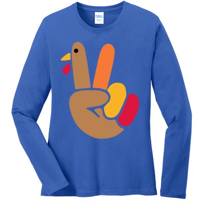 Peace Hand Turkey Design For Ugly Thanksgiving Sweater Idea Gift Ladies Long Sleeve Shirt