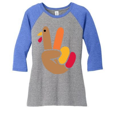 Peace Hand Turkey Design For Ugly Thanksgiving Sweater Idea Gift Women's Tri-Blend 3/4-Sleeve Raglan Shirt