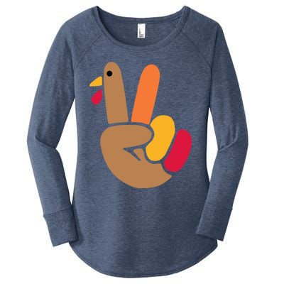 Peace Hand Turkey Design For Ugly Thanksgiving Sweater Idea Gift Women's Perfect Tri Tunic Long Sleeve Shirt