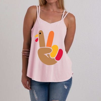 Peace Hand Turkey Design For Ugly Thanksgiving Sweater Idea Gift Women's Strappy Tank