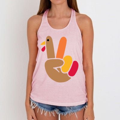 Peace Hand Turkey Design For Ugly Thanksgiving Sweater Idea Gift Women's Knotted Racerback Tank