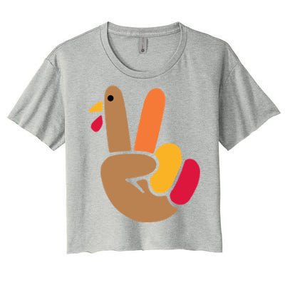 Peace Hand Turkey Design For Ugly Thanksgiving Sweater Idea Gift Women's Crop Top Tee