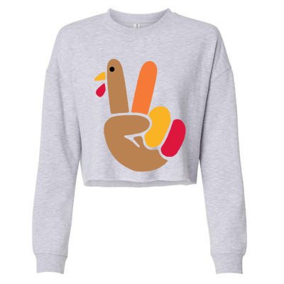 Peace Hand Turkey Design For Ugly Thanksgiving Sweater Idea Gift Cropped Pullover Crew