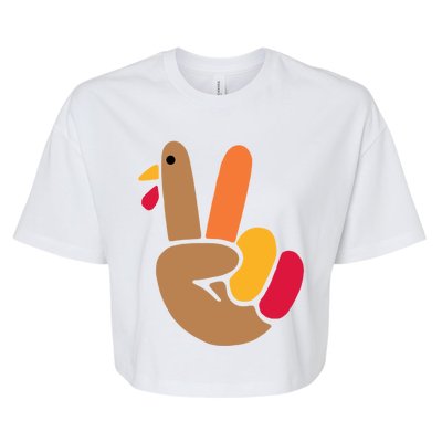 Peace Hand Turkey Design For Ugly Thanksgiving Sweater Idea Gift Bella+Canvas Jersey Crop Tee