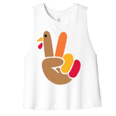 Peace Hand Turkey Design For Ugly Thanksgiving Sweater Idea Gift Women's Racerback Cropped Tank