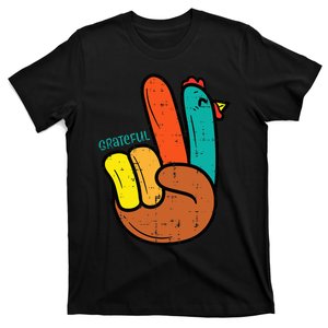 Peace Hand Turkey Grateful Thanksgiving Hippi T-Shirt