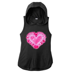 Pink Heart Tie Dye Valentines Day Ladies PosiCharge Tri-Blend Wicking Draft Hoodie Tank