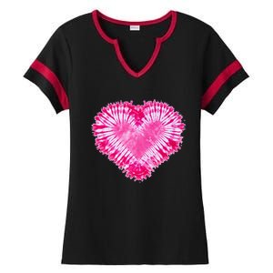 Pink Heart Tie Dye Valentines Day Ladies Halftime Notch Neck Tee