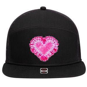 Pink Heart Tie Dye Valentines Day 7 Panel Mesh Trucker Snapback Hat