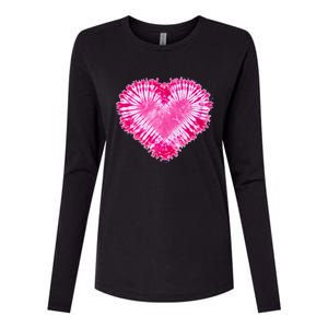 Pink Heart Tie Dye Valentines Day Womens Cotton Relaxed Long Sleeve T-Shirt