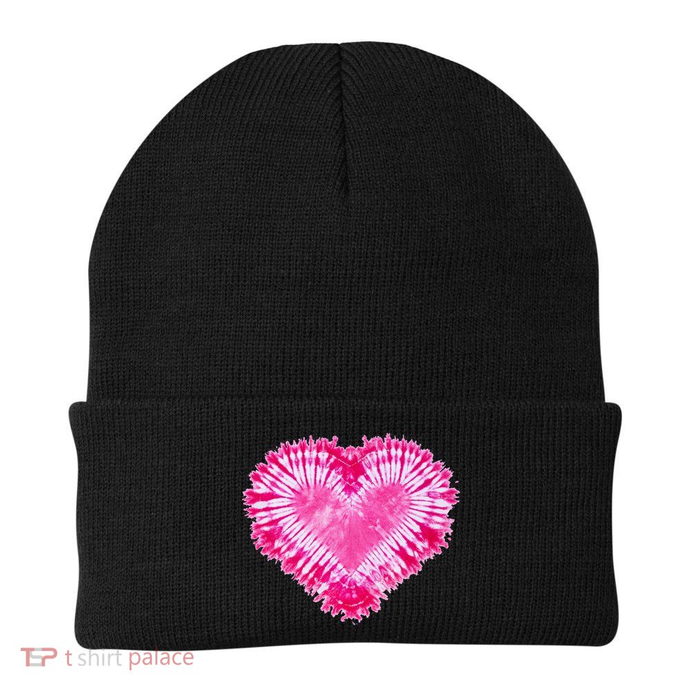 Pink Heart Tie Dye Valentines Day Knit Cap Winter Beanie