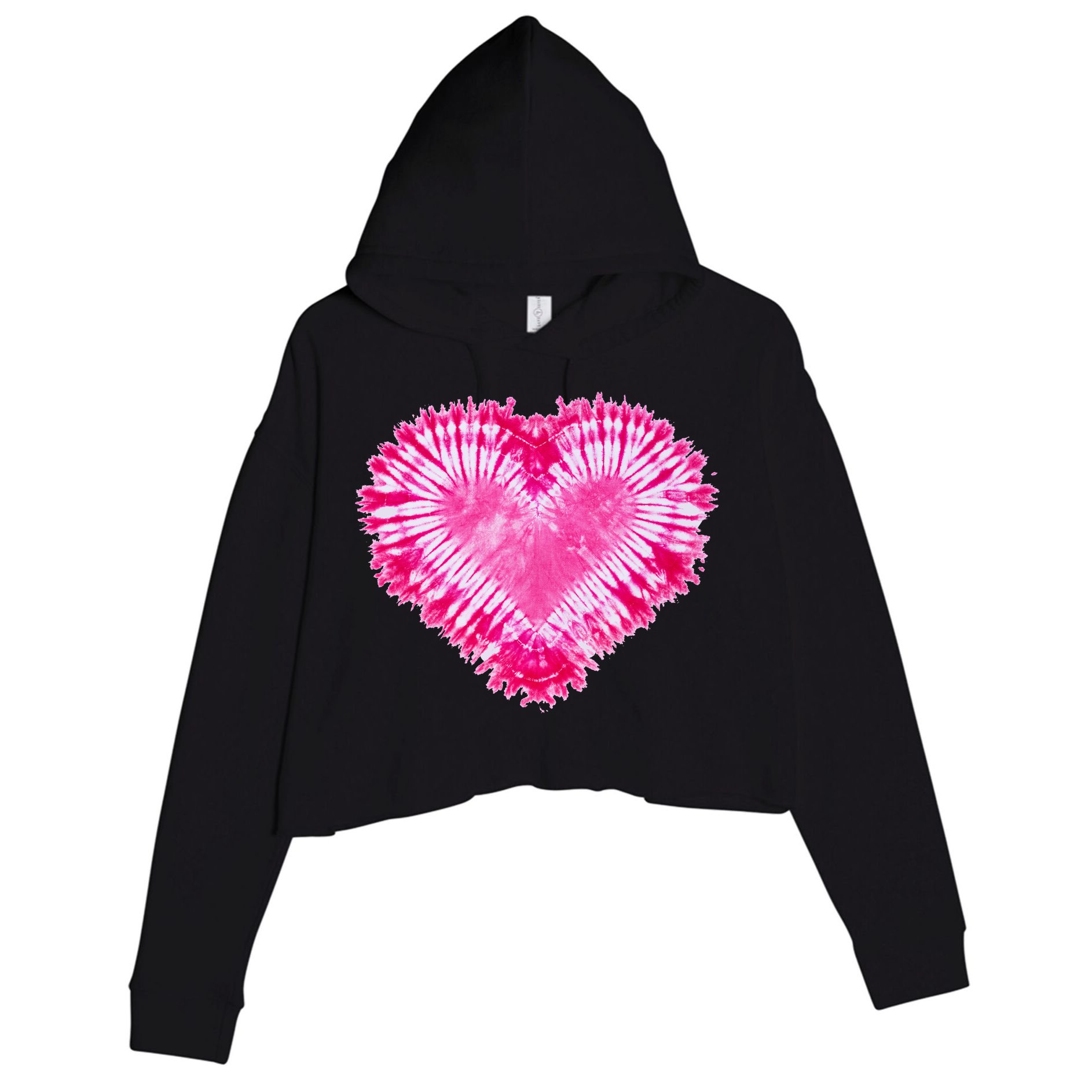 Pink Heart Tie Dye Valentines Day Crop Fleece Hoodie
