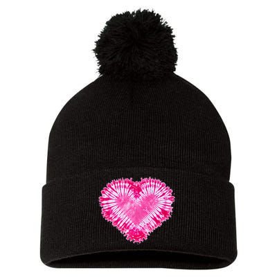 Pink Heart Tie Dye Valentines Day Pom Pom 12in Knit Beanie