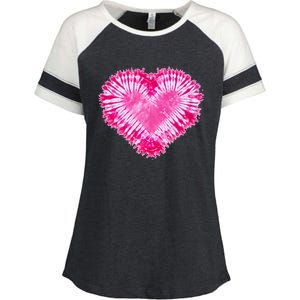 Pink Heart Tie Dye Valentines Day Enza Ladies Jersey Colorblock Tee