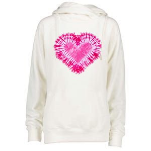 Pink Heart Tie Dye Valentines Day Womens Funnel Neck Pullover Hood