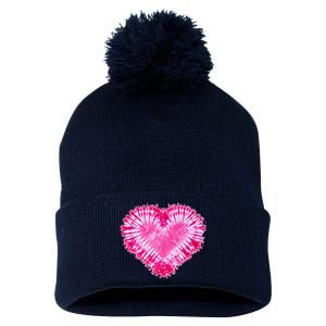 Pink Heart Tie Dye Valentines Day Pom Pom 12in Knit Beanie