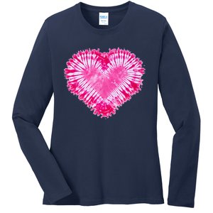 Pink Heart Tie Dye Valentines Day Ladies Long Sleeve Shirt