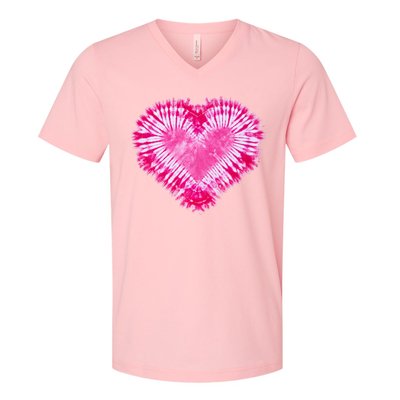 Pink Heart Tie Dye Valentines Day V-Neck T-Shirt