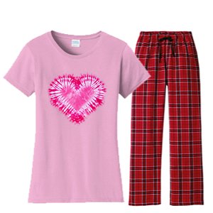 Pink Heart Tie Dye Valentines Day Women's Flannel Pajama Set