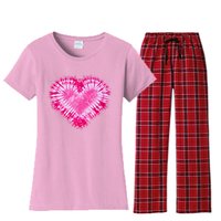 Pink Heart Tie Dye Valentines Day Women's Flannel Pajama Set