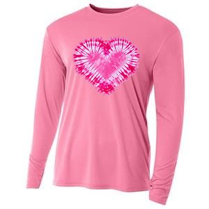 Pink Heart Tie Dye Valentines Day Cooling Performance Long Sleeve Crew