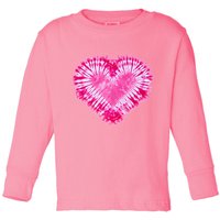 Pink Heart Tie Dye Valentines Day Toddler Long Sleeve Shirt