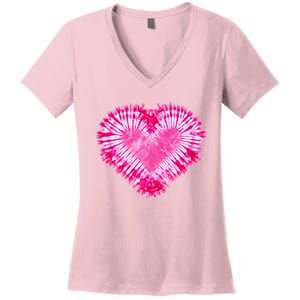 Pink Heart Tie Dye Valentines Day Women's V-Neck T-Shirt